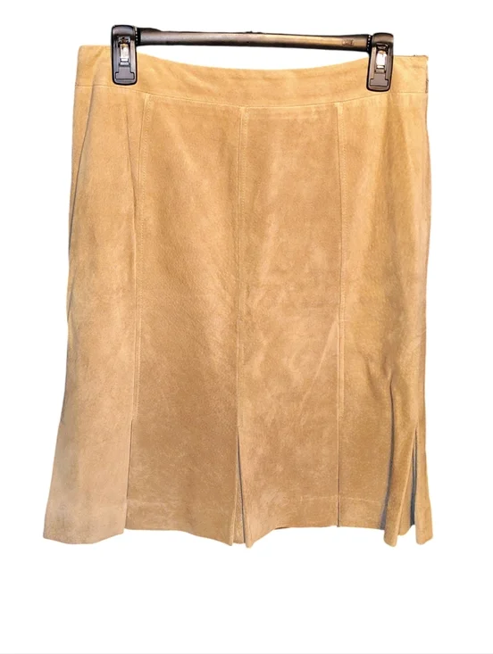 Loft Beige Suede Pleated Hem Skirt Women's Size 6    50 - Picture 5 of 14